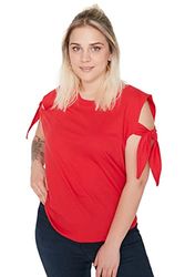 Trendyol Vrouwen Plus Size Regular Standard Crew Neck Woven Plus Size T-Shirt Rood, Rood, XXL grote maten