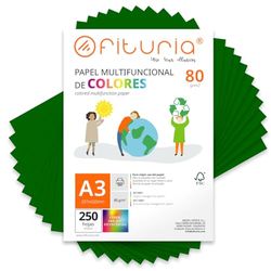 Coloured Sheets, Pack 250 Sheets A3 80 g – Coloured Paper for Crafts, Printer, Scrapbooking – Folios Colours – Ideal Origami, Papiroflexia, Office and School (Dark Green, 250h)