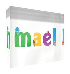 Little Helper Souvenir Décoratif en Acrylique Transparent Poli comme Diamant Style Illustratif Coloré avec le Nom de Jeune Garçon Mael 15 x 21 x 2 cm Grand