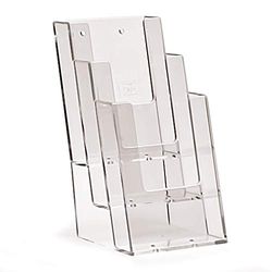 Taymar Table Brochure Holders, Flyer Stand with 3 Compartments, Filling Depth 30 mm, Transparent A4 Three-Printed (99 x 210 mm), Pack of 4