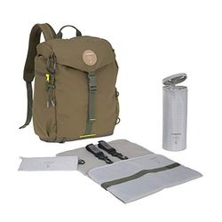 LÄSSIG Mochila cambiador para bebé con cambiador, fijación para cochecito, calentador de biberones, impermeable, producida de forma sostenible, mochila para exteriores, color verde oliva