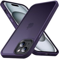 Anqrp Designad för iPhone 15 Plus fodral, [militär stötsäker] supermjukt silikon smalt genomskinligt matt skyddande telefonfodral, kompatibel med iPhone 15 Plus 6,7 tum, mörklila