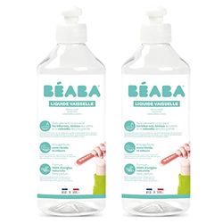 BÉABA, Vaatwasmiddel voor flessen en eetaccessoires, 100% natuurlijk, Made in France, Geurvrij, 100% biologisch afbreekbare flessen, set van 2x500 ml