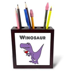 3dRose 252605 PH 1 5 grappige met Trex dinosaurus wijn te drinken, winosaur-plaat met houder, violet