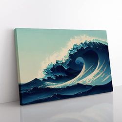 A Striking Japanese Wave Canvas Wall Art Print Ready to Hang, Framed Picture for Living Room Bedroom Home Office Décor, 76x50 cm (30x20 Inch)
