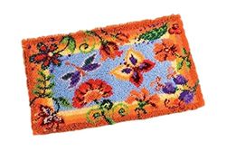 Vervaco Kit Tapis Point Noué Á Faire FLEURS DÉCORATIVES Broderie Debutant DIY Latch Hook Kit Complet Decoration Maison Manuelle Loisir Créatif ca. 65 x 40 cm Embroidery