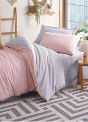 Nuit Des Rêves Single Quilt Cover Set (135 x 200 cm), 65% bomull/35% polyester, pulver och grå | Kan tvättas i maskin, 120 trådantal: knapp & avslutande stängning