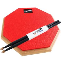 Keepdrum DP-RD Practice Pad - Almohadilla de ejercicio (rosca de 8 mm, 1 par de baquetas 5BB), color rojo