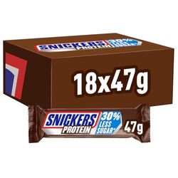 Snickers Protein Bar Bulk Box, Chocolate and Peanuts, Suitable for Vegetarians, 18 x 47g