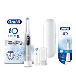 Oral-B iO6 Cepillo de Dientes Eléctrico Gris con Mango Recargable, Tecnología Magnética iO, 2 Cabezales de Recambio, Pantalla Blanco/Negro, Cargador, Funda de Viaje +4 Cabezales Blancos ultimate Clean