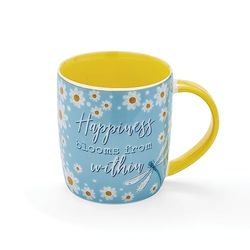 Cooksmart British Designed Barrel Coffee Mug | Ceramic Coffee Mugs for Home or Work | Large Mugs for Hot Drinks | Tea and Coffee Cups - Hapiness