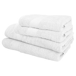 ENSEMBLE DE 4 SERVIETTES DE BAIN : 2 serviettes de lavabo 50X90 ; 2 serviettes de douche 70X140CM 450 gr/m2 100% coton BLANC