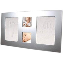 Dooky Happy Hands Extra Large Frame With Non-Toxic, Skin-Firendly Clay for Baby Hand & Foot Impression and 2 Photos, Newborn Keepsake, Memory, Lasting Impressions, 43 x 23.5 cm, Silver