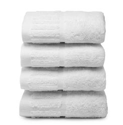 Top Towel - 4 Serviettes Bidet ou Cara - Serviettes Blanches hôtel - Grandes Serviettes de Bain - 100% Coton - Blanc - 30 x 50 cm