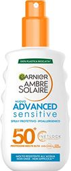 Garnier Ambre Solaire Spray Protettivo Advanced Sensitive, Viso e Corpo, Con Protezione Molto Alta SPF 50+, Formula Ipoallergenica Resistente a Acqua, Sale e Cloro, 200 ml