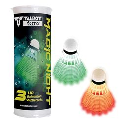 Talbot Torro 479123 Volantes de badminton Magic Night, plástico com luz LED, cerca de 48 horas de tempo de iluminação, 3 peças numa lata