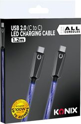 Konix Câble USB 2.0 Type C vers Type C PS5, Switch 2 et Xbox Series X|S - Charge rapide jusqu'à 12 watts - Longueur 1,2 m - Éclairage LED bleu