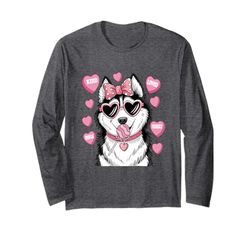 Husky Dog Coquette Candy Valentines Day Pet Lover Hearts Maglia a Manica