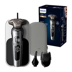 Philips Rasoio elettrico Serie 9000 Prestige, secco e umido, cromo brillante, rasatura Lift & Cut, tecnologia SkinIQ, base di ricarica Qi, regolabarba, rifinitore per il naso (modello SP9871/22)