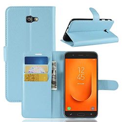 Carcasa de telefono for Galaxy J7 Prime 2 G611F Litchi Texture Horizontal Flip Funda de Cuero PU con Soporte y Ranuras for Tarjetas y Carteras (Negro) (Color : Azul)