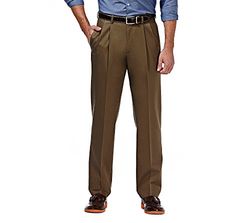 Haggar Men's Premium No Iron Classic Fit Expandable Waist Pleat Front Pant, Toast, 38x30