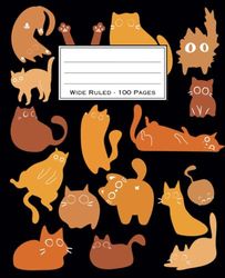 Orange Cat Composition Notebook: 100 Pages, Wide Ruled with Field, 7.25" x 9.5"