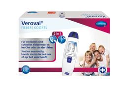 Veroval Termómetro infrarrojo 2 en 1, medición rápida de la fiebre en el oído y la frente, ideal para familias, incluye 10 tapas protectoras