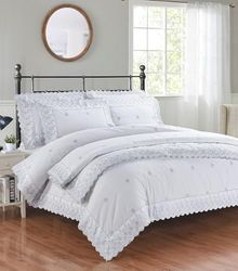 Rapport hem vita super king-sängkläder med silverbroderi påslakanset – elegant spets broder blommigt broderi lyxigt broderi angglaise Gabrielle bäddset