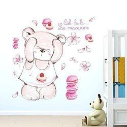 Kids Sticker Nursery Bedroom Wall Decor Characters Colorful Creatures Joyful Adventures Fun-Filled Toddler's Room Decoration Nursery Room Wall Stickers Art Murals Decals - Macaron Bear