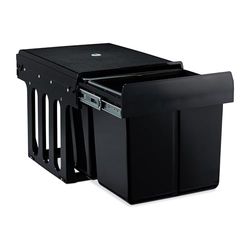 Relaxdays Cubo de Basura 2 Compartimentos, Papelera Cocina Extraíble Bajo Fregadero, 2x15 L, 35,1 x 34,3 x 48 cm, Negro