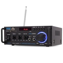 Pyle Amplificador de Potencia estéreo inalámbrico Bluetooth – Sistema Receptor estéreo de Audio de Doble Canal de 200 W con RCA, USB, SD, Mic IN, Radio FM, para Entretenimiento de Cine en casa a