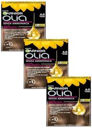 Garnier Olia Tinta Capelli Senza Ammoniaca, Copre il 100% dei Capelli Bianchi, Castano Chiaro (Confezione da 3)