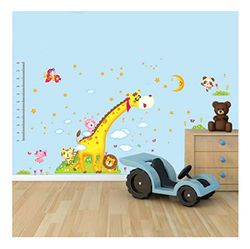 Ambiance Sticker Autocollant de Toise Adhésive Girafe et les Animaux d'Afrique pour Décoration Murale de Chambre d'Enfant - 2 Planches de H90 x L60 cm