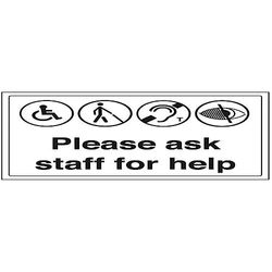 VSafety Please Ask Staff For Help Skylt - 300 mm x 200 mm - 1 mm styv plast