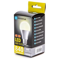 Bombilla LED A60 E27 9W 4000K, luz blanca, energía eficiente, ideal para iluminación general en hogares y oficinas.