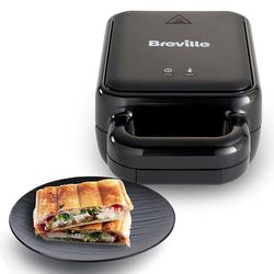 Breville Solo SnackMaster | Mini Toastie Maker & Snack Maker for Pancakes, Omelettes, Toasted Sandwiches & More | Wipe Clean, Non Stick Plates | Black [VST102]