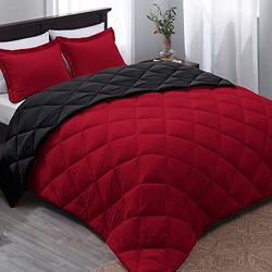 Basic Beyond Set copripiumino per letto matrimoniale, colore rosso e nero, reversibile, per tutte le stagioni, 1 piumino (223,5 x 233,7 cm) e 2 federe (50,8 x 66 cm + 5,1 cm)