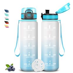Drinkfles 1 liter, sportfles, lekvrij, gemakkelijk te reinigen, motiverende drinkfles, gemakkelijk mee te nemen, uurfles, gegradueerde waterfles, voor camping, fitness, school