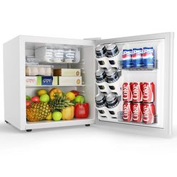 EUHOMY 46L Mini Fridge - Small Table Top Fridge with Reversible Door & Chiller Box, 7-Level Adjustable Thermostat, Low Noise (39 dB) - Perfect for Bedroom & Office, Energy Efficient, White