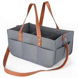 Cozary Panier De Rangement Pour Bébé 16L Avec 3 Cloisons – Sac À Provisions En Feutre, Rangement Couches Bébé – Organisateur Modulaire Résistant – Gris