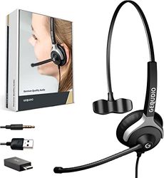 GEQUDIO WA9007 [3-in-1] Zakelijke headset met USB-A, USB-C en 3,5 mm-aansluiting, compatibel met pc, Mac en smartphone, vervangingskussen voor hoofdtelefoon en microfoon, bijzonder licht, 60 g