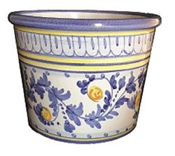 VASO CILINDRO CON SOTTOVASO IN CERAMICA DI VIETRI DIPINTI A MANO; VASO DIAMETRO CM. 24, ALTEZZA CM. 18 SUCCULENTE PIANTE GRASSE CACTUS AROMATICHE TERRACOTTA COTTO