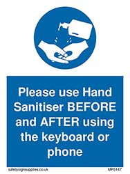 Pack of five - Please use Hand Sanitiser BEFORE and AFTER using the keyboard or phone Sign - 75x100mm - A7P