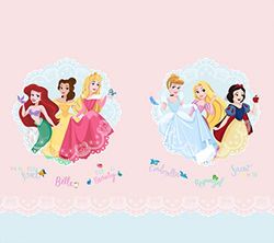 AG Design Princesas con medallones de Encaje, Disney Cortinas para habitación Infantil, 2 Piezas, Algodón, Multicolor, H160 x B180 cm (1er Pack)