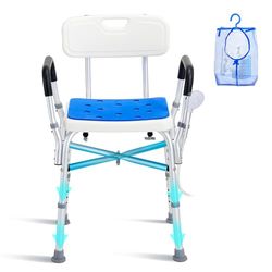 VEVOR Shower Chair Seat, 400 lbs Capacity, Shower Stool with Crossing Bar, Padded Armrests and Back, Shower Chair for Inside Shower Bathtub, Adjustable Height Bench Bath Chair for Elderly Disabled