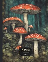 Planner. Weekly & monthly: Fairycore vintage aesthetic. Dark fairytale cottagecore mushrooms cover theme. Large size. Start anytime.