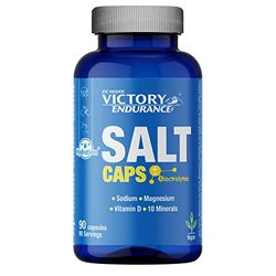 VICTORY ENDURANCE Salt Caps. Com um suporte extra de vitaminas D e B1. Com sódio, potássio, cloro, cálcio, ferro, magnésio, iodo, cobre, manganês, selénio, 90 unidades, 300 ml