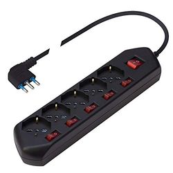 POLY POOL PP2509.2 extensão multitomada elétrica MULTI SWITCH 5 tomadas Schuko multi-padrão bivalentes tomada poupança de espaço 5 interruptores para cada tomada com interruptor cabo 1,5 m