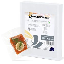 BOLSEMACK Sacchetti Sottovuoto Alimenti 100 Buste 20x30cm - Buste Sottovuoto Alimenti per Macchine Sottovuoto - Sacchetti per Sottovuoto per la Conservazione Degli Alimenti - Senza BPA
