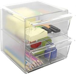 m-office Kali Modular Organiser Stackable Archube Made in Transparent Polystyrene with 2 Small Drawers and 1 Large Drawer (Transparent Glass)
